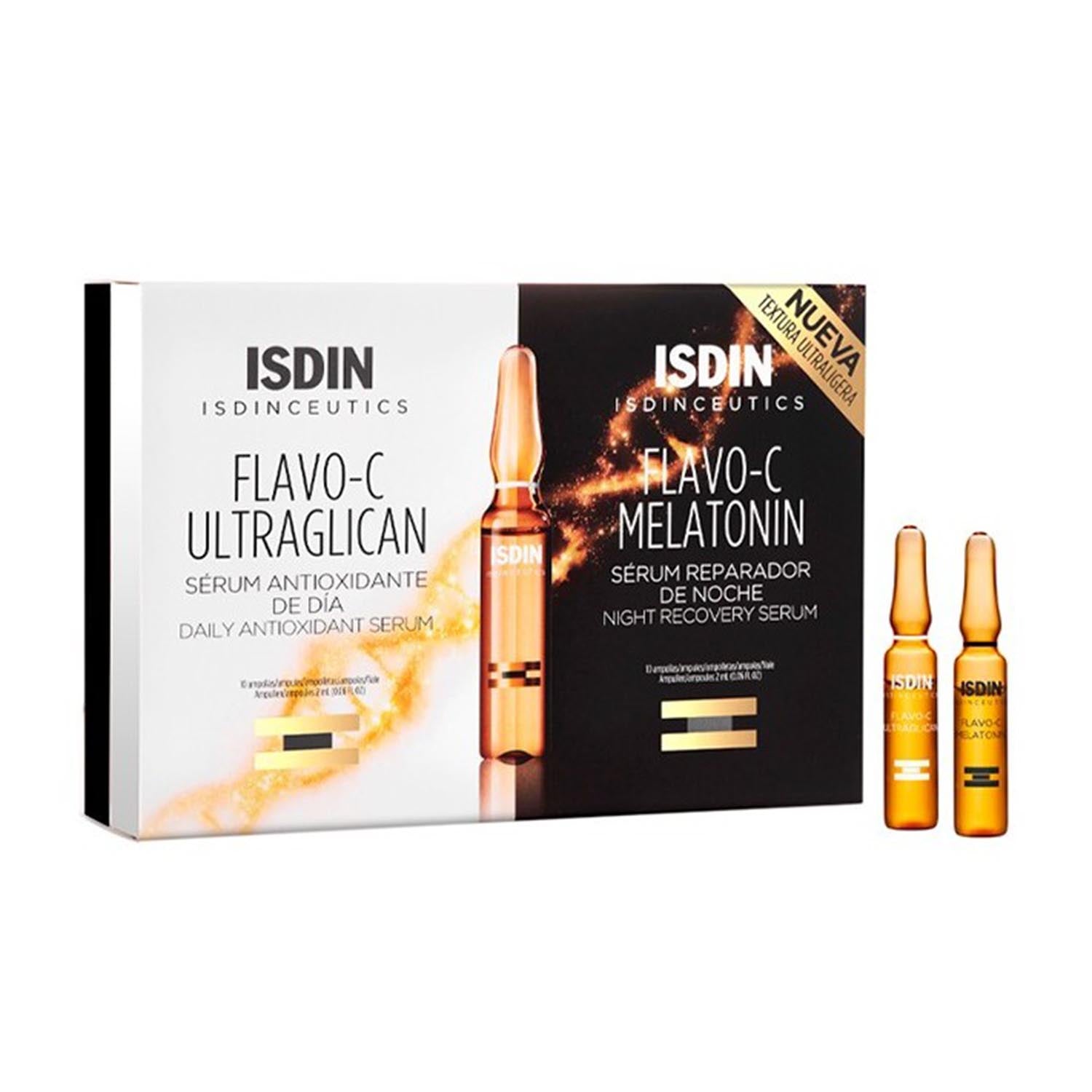 Isdin Flavo-C Ultraglican + Flavo-C Melatonin Serum Reparador 10Un